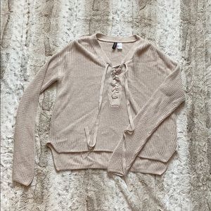 Women’s Dust Pink Knitted Lace-Up Sweater